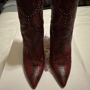 Jessica Simpson Red Snake Print Studded Western Booties | Size 8 | Worn Once